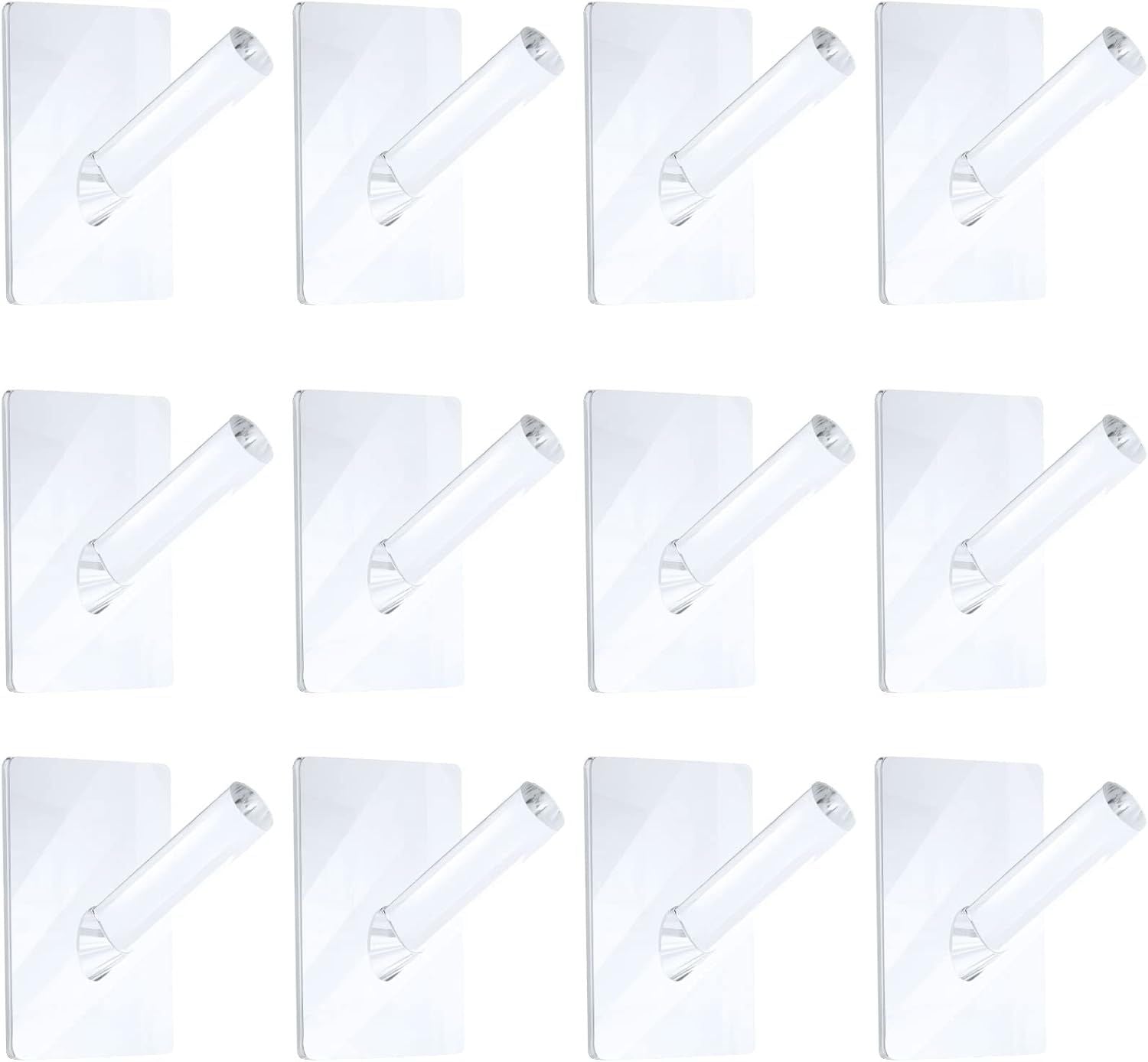 12 Pieces Acrylic Wall Mounted Coat Hooks Hat Rack Robe Single Organizer Adhesive Clear Wall Hook Decorative or Clothes, Hat, Towels Hanger(Clear)
