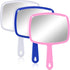 3 Pcs Hand Handheld Mirrors with Handle Bulk, Small Portable Salon Barber Hairdressing Vanity Cosmetic Mirror or Travel, Home, Square(9.17 x 6.53 Inch,Blue, White, Pink)