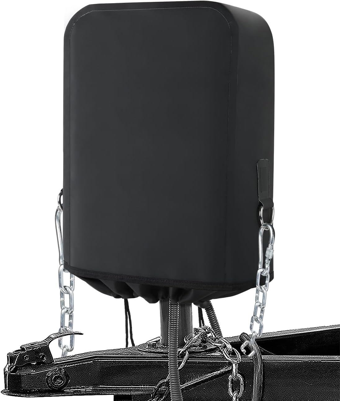 RV Electric Tongue Jack Cover – Heavy-Duty Waterproof Design with Chain Hooks, Protective Black Cover for Outdoor Camper Accessories