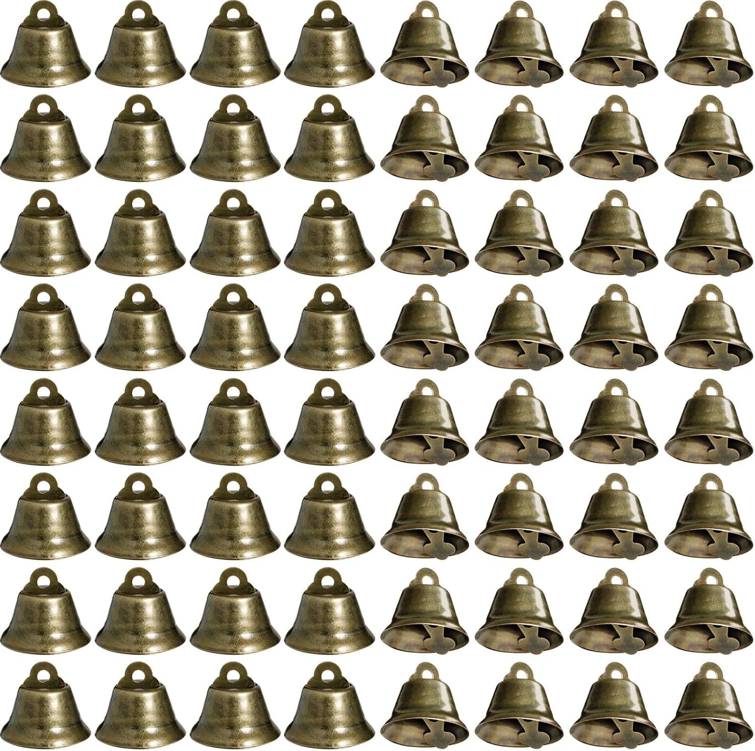 100 Pieces Vintage Bells Crat Bells Small Hanging Bells Ornaments or Wind Chimes Housebreaking Making Dog Potty Training Doorbell Wedding Decor (Bronze)