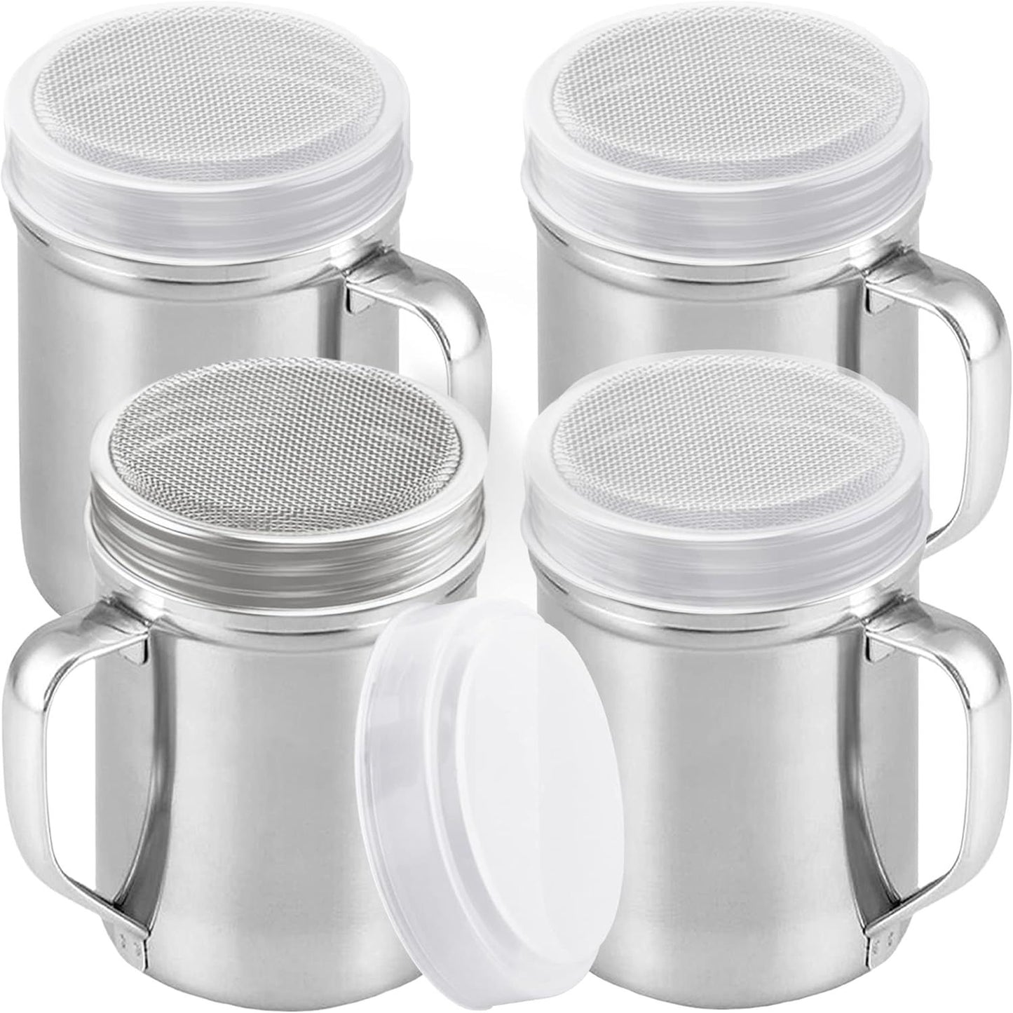 14 Ounce Powdered Sugar Shaker Duster With Handle - ine Mesh - With Plastic Cap - Pack o 4