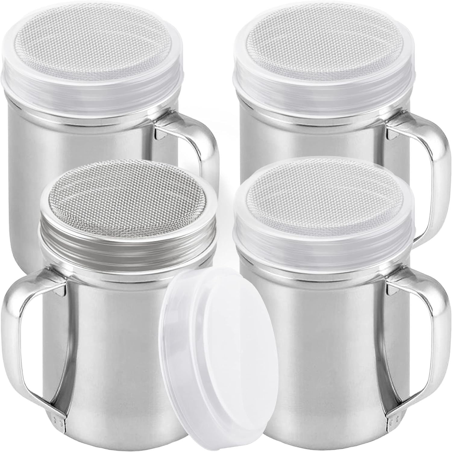 14 Ounce Powdered Sugar Shaker Duster With Handle - ine Mesh - With Plastic Cap - Pack o 4