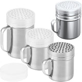 [10oz + 10oz + 14oz] Large Holes Stainless Steel Dredges + [1-pc] 10 oz Stainless Steel Salt Pepper Dredge Shaker - All with Plastic Caps and Handles Bundle