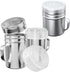 [2-pcs] 10 oz Powdered Sugar Shakers + [1-pc] 10 oz Stainless Steel Salt Pepper Dredge Shaker - All with Plastic Caps and Handles Bundle