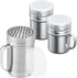 [1-pc] 14 oz Metal Parmesan Cheese Shaker (Large Holes) + [2-pcs] 6 oz Metal Salt Pepper Dredge Shakers - with Plastic Caps & Handles Bundle