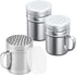 [1-pc] 10 oz Metal Parmesan Cheese Shaker (Large Holes) + [2-pcs] 6 oz Metal Salt Pepper Dredge Shakers - with Plastic Caps & Handles Bundle