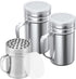 [1-pc] 6 oz Metal Parmesan Cheese Shaker (Large Holes) + [2-pcs] 14 oz Metal Salt Pepper Dredge Shakers - with Plastic Caps & Handles Bundle