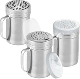 [2-pcs] 14 oz Large Metal Salt Pepper Dredge Shakers + [1-pcs] 14 oz Metal Parmesan Cheese Shaker - with Hadles and Caps Bundle