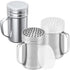 [2-pcs] 14oz Metal Parmesan Cheese Shakers (Large Holes) + [1-pcs] 14oz Stainless Steel Salt & Pepper Dredge Shaker (Medium Holes) - with Plastic Caps and Handles Bundle
