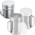 [2-pcs] 14oz Metal Parmesan Cheese Shakers (Large Holes) + [1-pcs] 10oz Stainless Steel Salt & Pepper Dredge Shaker (Medium Holes) - with Plastic Caps and Handles Bundle