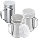 [2-pcs] 14oz Large Powdered Sugar Shakers (ine Mesh) + [1-pcs] 14oz Stainless Steel Salt Pepper Dredge Shaker - with Plastic Caps & Handles Bundle