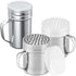 [2-pcs] 10oz Metal Parmesan Cheese Shakers (Large Holes) + [1-pcs] 14oz Stainless Steel Salt & Pepper Dredge Shaker (Medium Holes) - with Plastic Caps and Handles Bundle