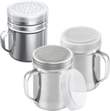 [2-pcs] 10oz Powdered Sugar Shakers (ine Mesh) + [1-pcs] 10oz Stainless Steel Salt Pepper Dredge Shaker - with Plastic Caps & Handles Bundle