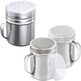 [2-pcs] 6oz Powdered Sugar Shakers (ine Mesh) + [1-pcs] 10oz Stainless Steel Salt Pepper Dredge Shaker - with Plastic Caps & Handles Bundle