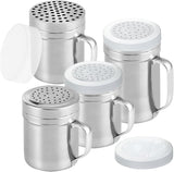 2 Stainless Steel Salt & Pepper Dredge (10 + 14 oz) + 10 ounce Metal Parmesan Cheese Shaker (Large Holes) - with Plastic Caps & Handles Bundle