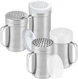 [2-pack] 14oz Seasonings Spice Shaker with Medium Holes, [2-pack] 14oz Metal Parmesan Cheese Shaker with Large Holes - with Handle and Plastic Cap