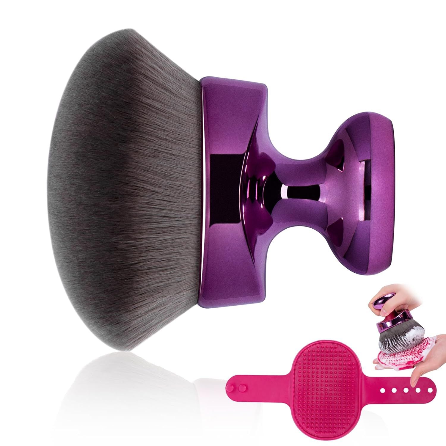 Blend & Blur Extra Large Body Kabuki Brush & Sel Tanner Brush - or Body Makeup & oundation - Blending Applicator or Sel Tanning - Durable Vegan Bristles - with Cleaning Mat (Purple -Mat)