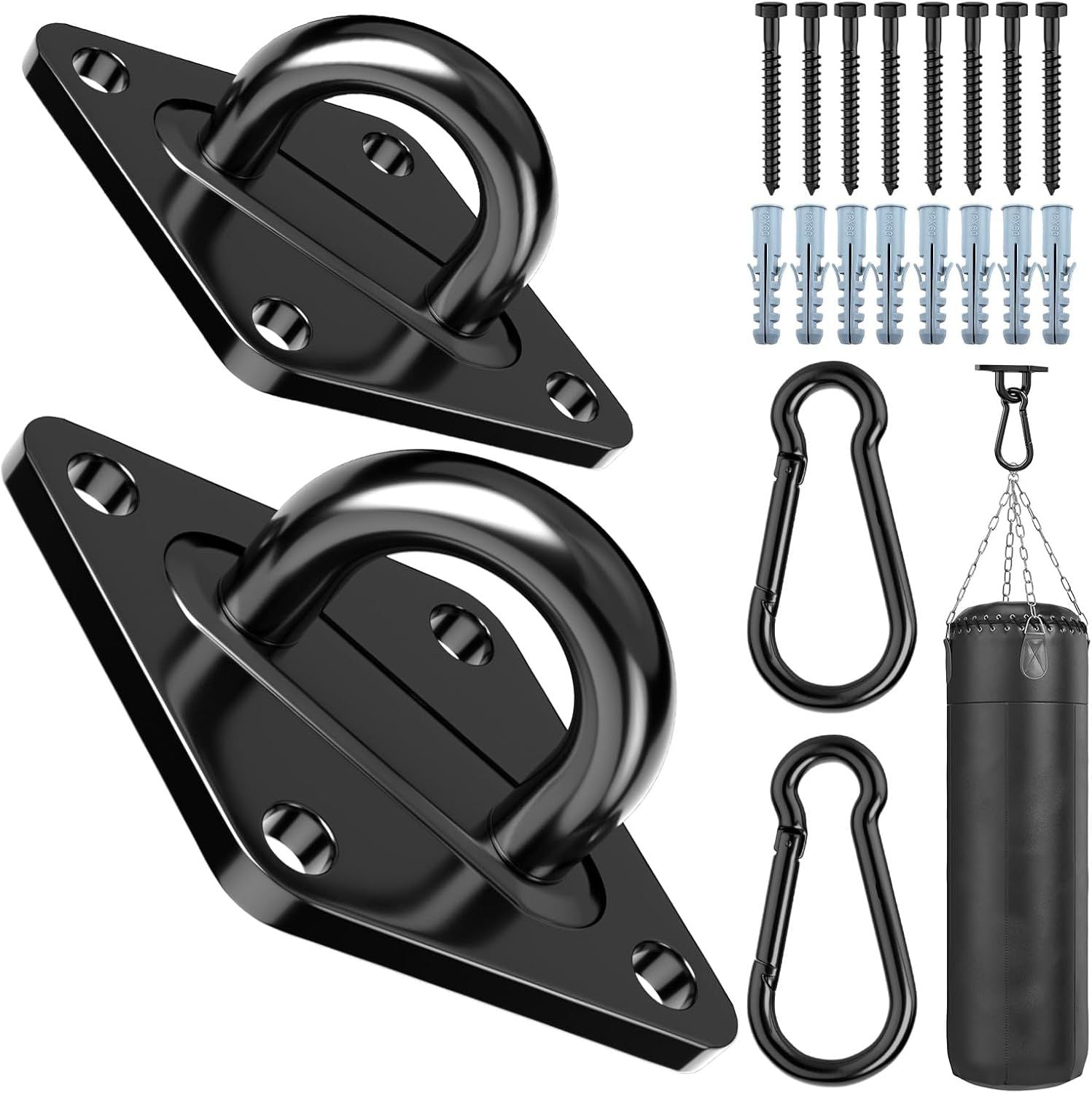 Heavy Duty Black Hammock Hooks Screws Bolts Included, Over 1700 lb Rust-Resistant Swing Hook Hardware, M10 Hanging Kit or Porch Yoga Seat Trapeze (Indoor/Outdoor)