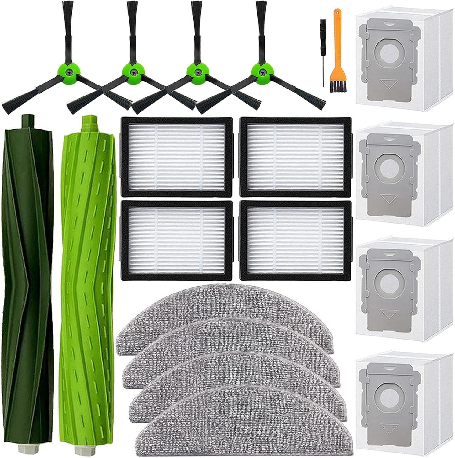 Replacement Parts Accessories or iRobot Roomba Combo i5, i5+, j5, j5+ Robot Vacuum Cleaner, 1 Set o Roller Brush & 4 ilters & 4 Mop Pads & 4 Vacuum Bags & 4 Side Brushes