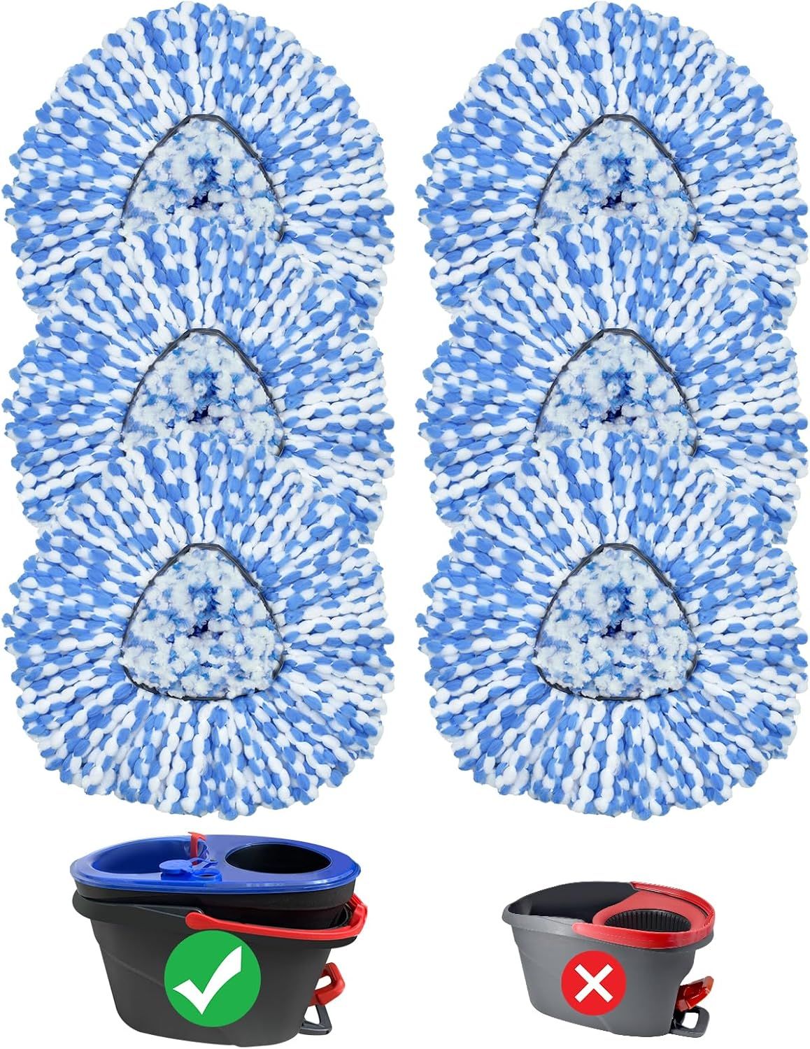 Mop Replace Head, 6 Pack Mop Heads Replacements or Oceda RinseClean 2-Tank System, Spin Mop Replacement Head, Microiber Mop Reills, Machine Washable and Deep Cleaning (NOT or 1-Tank System)