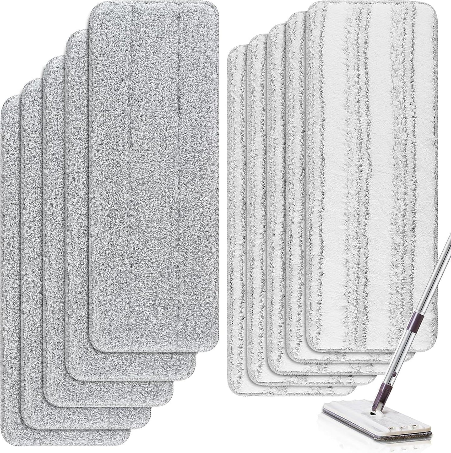 Microiber Cleaning Pads: 10 Pack 13" X 4.9" Washable or loor Cleaning Compatible with Tethys & Most 13 Inch lat Mops - Replacement or Mop Bucket Set