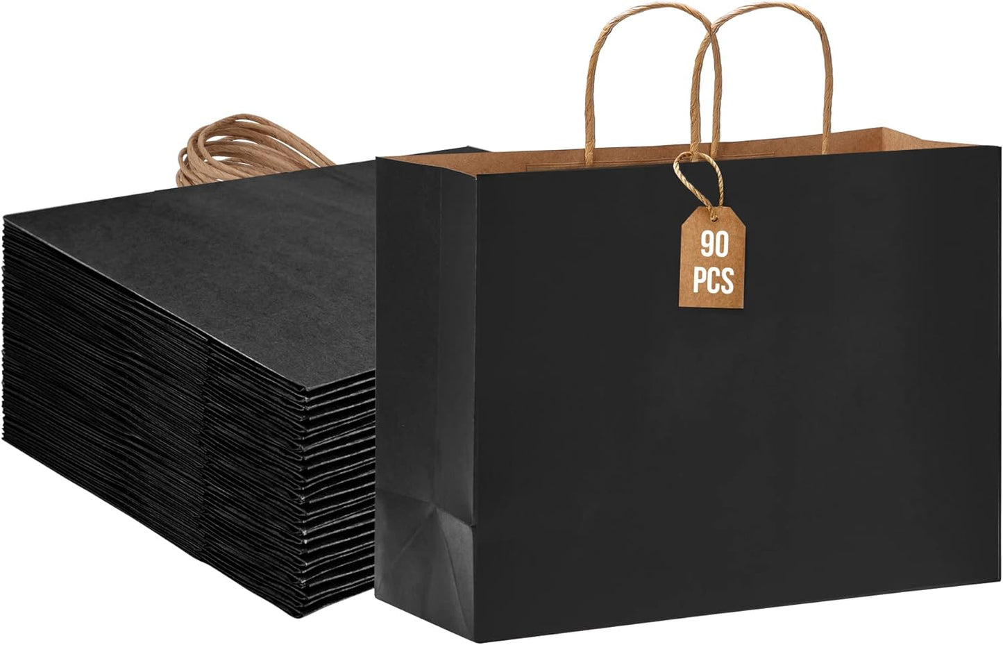 Moretoes 90pcs Black Gift Bags, 16x6x12 Inch Large Paper Bags with Handles Bulk for Boutiques, Grocery, Small Business, Mechandise, Party, Gifts & Merchandise