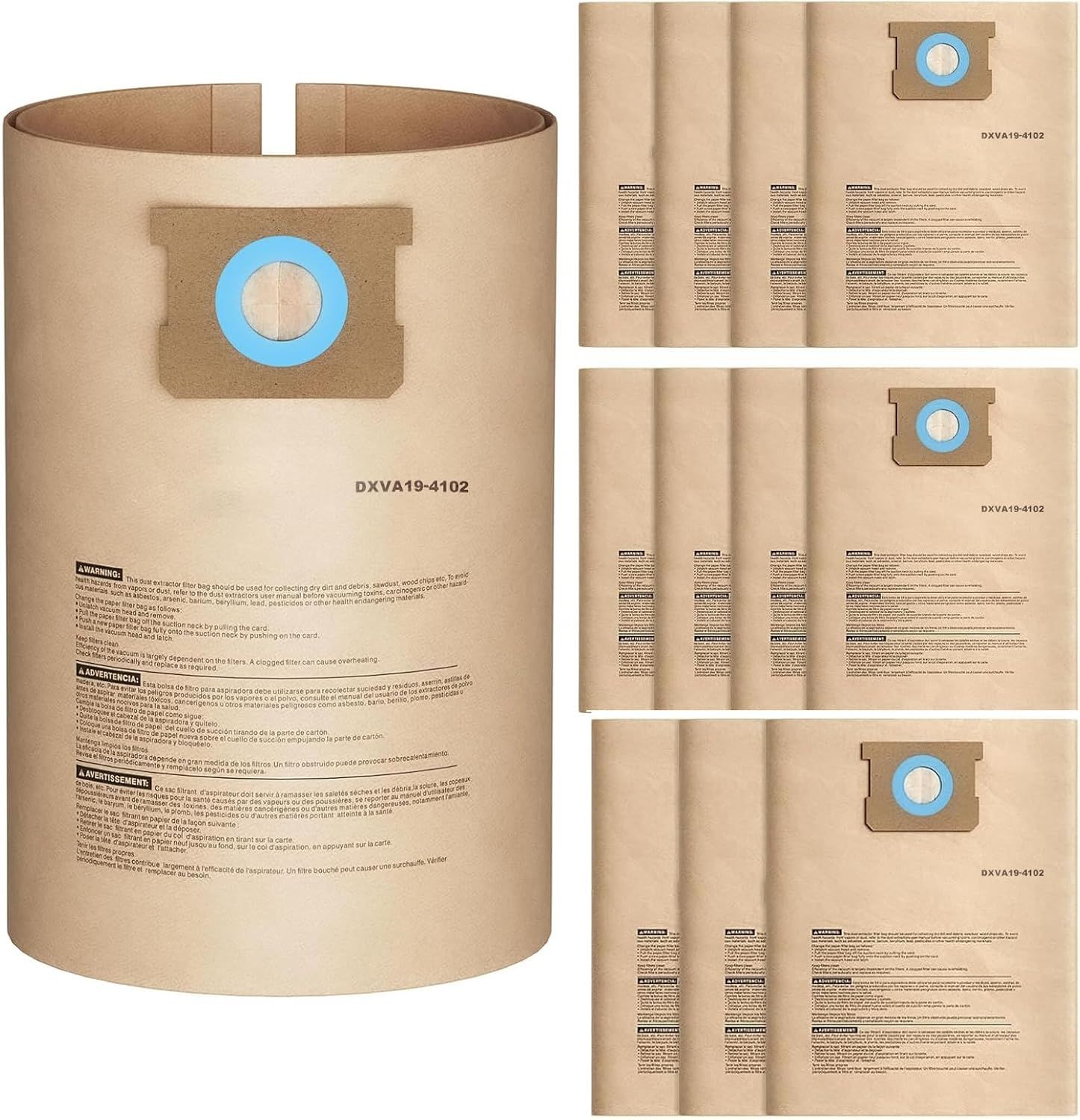 12 Pack DXVA19-4102 Dust Bags or DEWALT 12-16 Gallon Wet Dry Vacuum, Compatible with DXV12P DXV14P DXV16P DXV16PA DXV16S