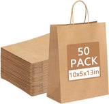 Moretoes 50pcs Brown Kraft Paper Bags - 10x5x13 Inches, Handles, Bulk - Retail & Shopping Bags for Birthday & Wedding Party Favors