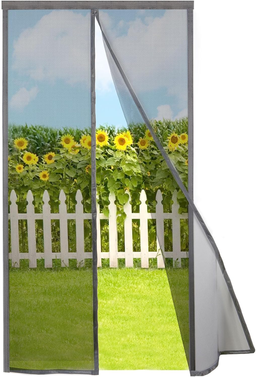 Magnetic Screen Door Self Closing, 78 x 84 inch, Grey Upgraded Polyester Thicken Mesh Mosquito Net for Patio Door, with Magnets, Keep Bugs Out, with Hook Tape