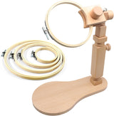 Biaungdo Adjustable Rotated Embroidery Hoop Stand with 5 Pack 5 Sizes Hoop, Wooden Embroidery Holder Frame for Cross Stitch, DIY Craft Sewing Projects