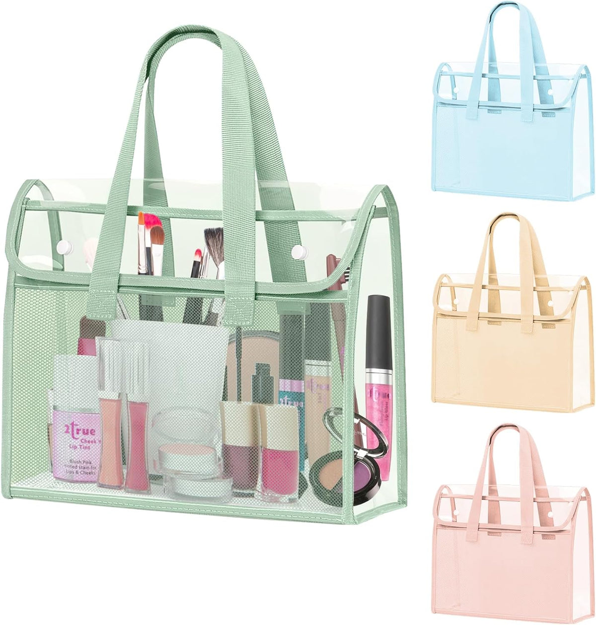 4 Pcs Clear Tote Bag, Large Makeup Bags, Clear PVC Cosmetic Bag Organizer, Multifunction Travel Toiletry Bag for Women, Transparent Beach Tote Bags, Transparent Organizer Storage Bags