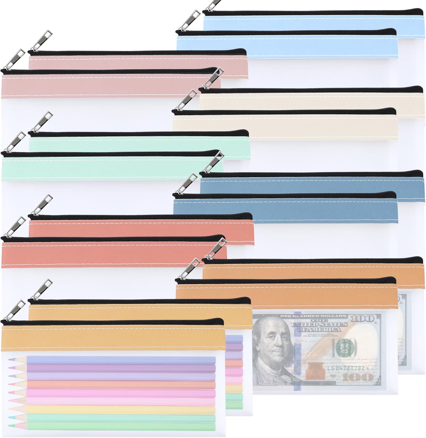 16PCS Clear Pencil Pouch, Pencil Case,Pen Holder with Zipper for Kids, Clear Travel Pouch, Pencil Pouch for Office School Supplies