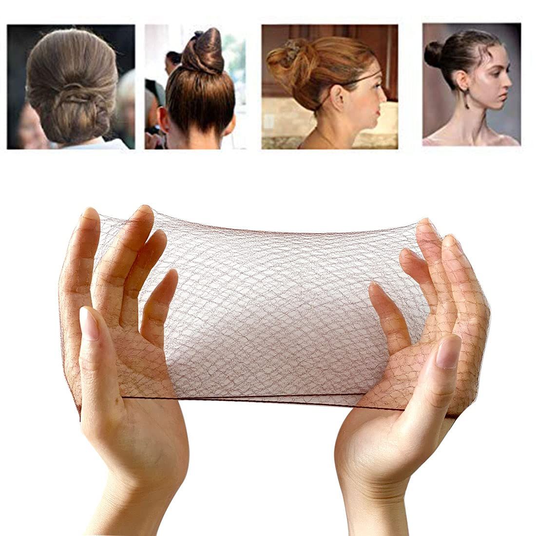 50PCS Hair Nets Invisible Elastic Edge Mesh Bun Hair Nets for Ballet Dance 20" Brown