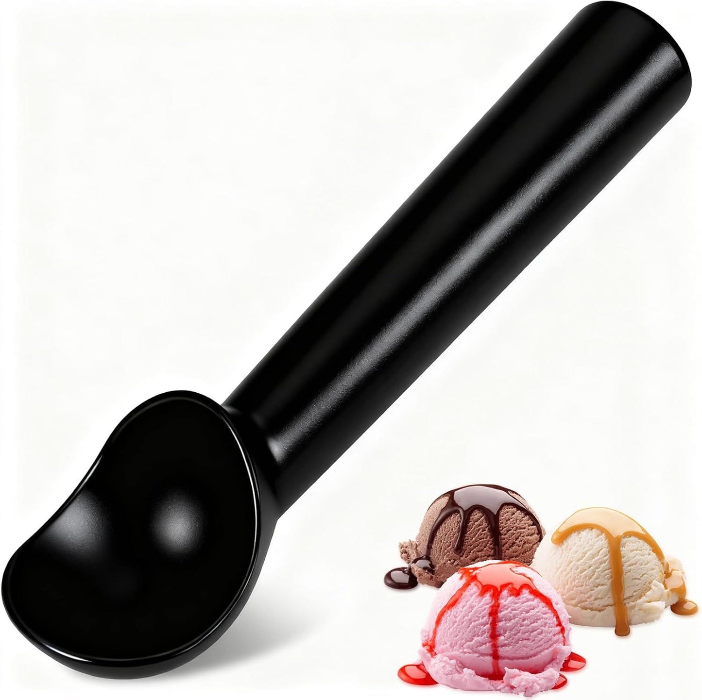 Ice Cream Scoop,Black Aluminum Ice Cream Scooper,7.3 Inches One-Piece Design Nonstick Cookie Spoon,Durable,Easy to Clean