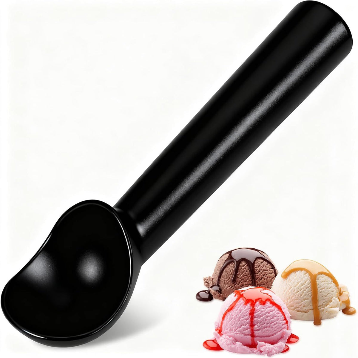 Ice Cream Scoop,Black Aluminum Ice Cream Scooper,7.3 Inches One-Piece Design Nonstick Cookie Spoon,Durable,Easy to Clean