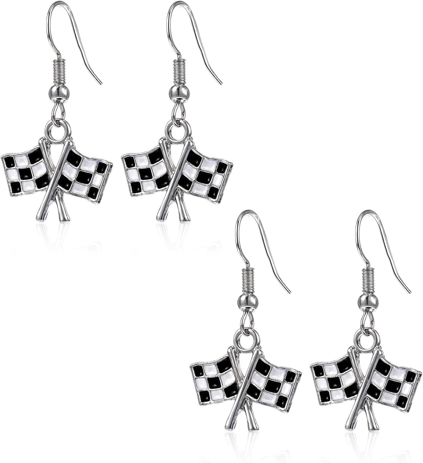 Checkered Flag Earrings,  2 Pairs Checkered Flag Earrings for Women Black and White Race Charm Dangle Earrings Ideal for Women Racing Fans and Race Day Accessories