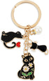 Black Cat Key Chain, Black Cat Keychain, Cute Enamel Daisy Enamel Design Cartoon Kitten Keychain for Girls and Pet Lovers Birthday Accessories