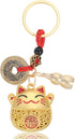 Lucky Cat Keychain, Good Luck Keychain with Feng Shui Coins, Tassel ＆ Gourd, Maneki Statue Charm for Good Luck, Gift for Cat Lovers