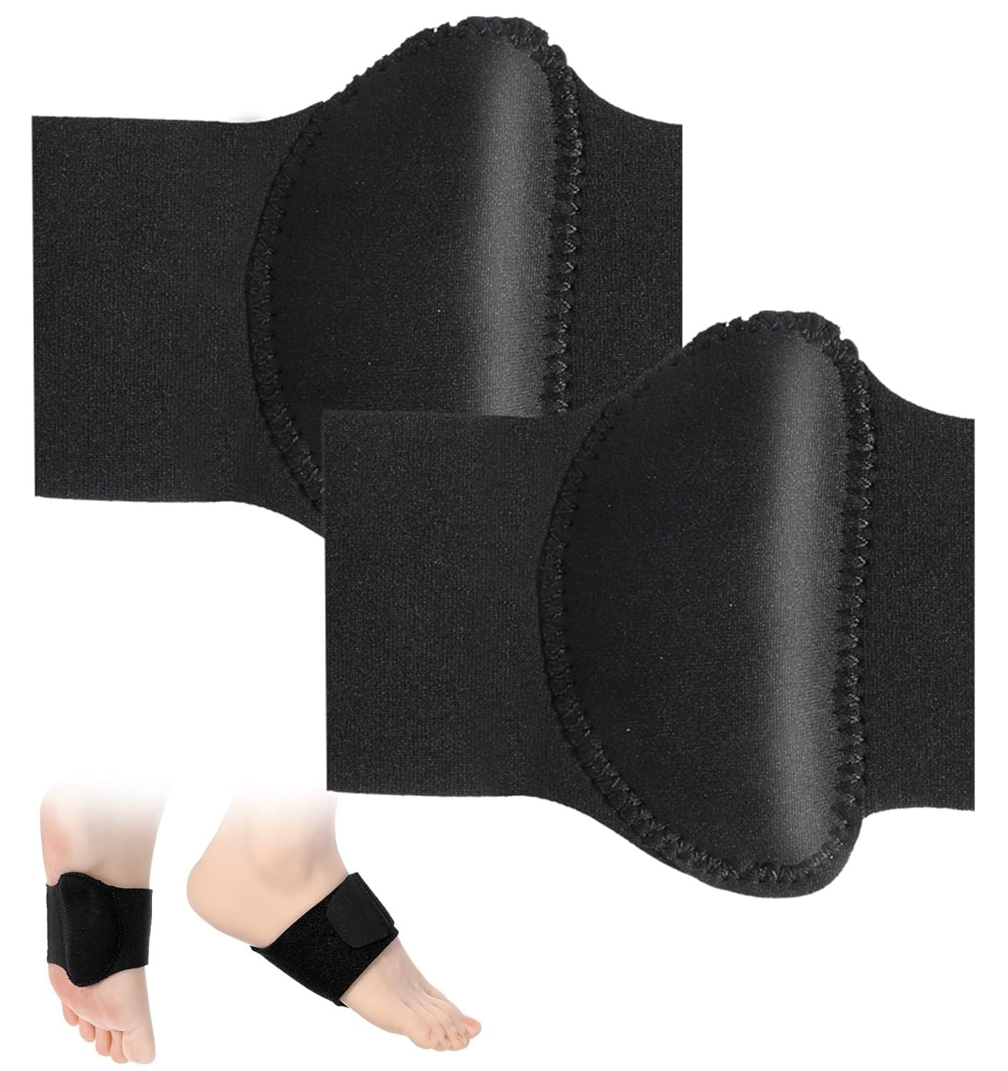 2 Pcs Plantar Fasciitis Relief, Adjustable Arch Support Neoprene Flat Foot Corrector Fallen Arch Supports Pads for Plantar Fasciitis, Gel Pads Bands Wear Over or Under Socks, Black 1 Pair