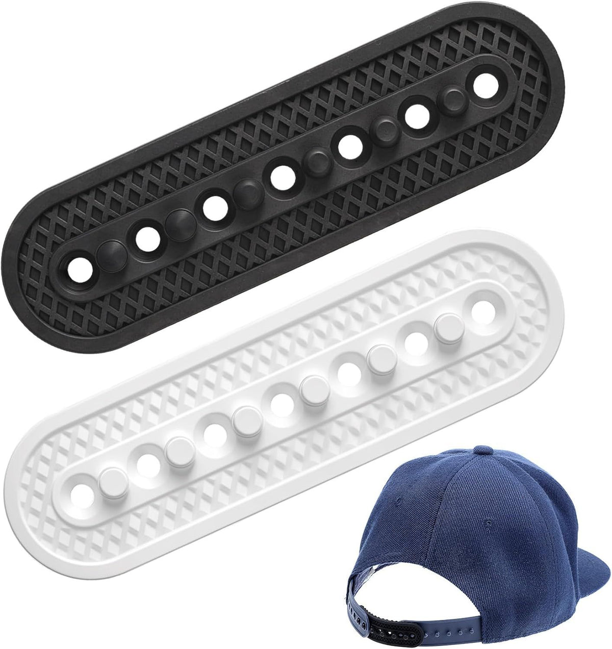 2Pcs Hat Extender Snapback, Adjustable Snap Back Extender for Snapback 3D Printed Hat Strap Snap Buckle Extension & Replacement, Cap Size Extension Accessories, Easy to Use, Black White