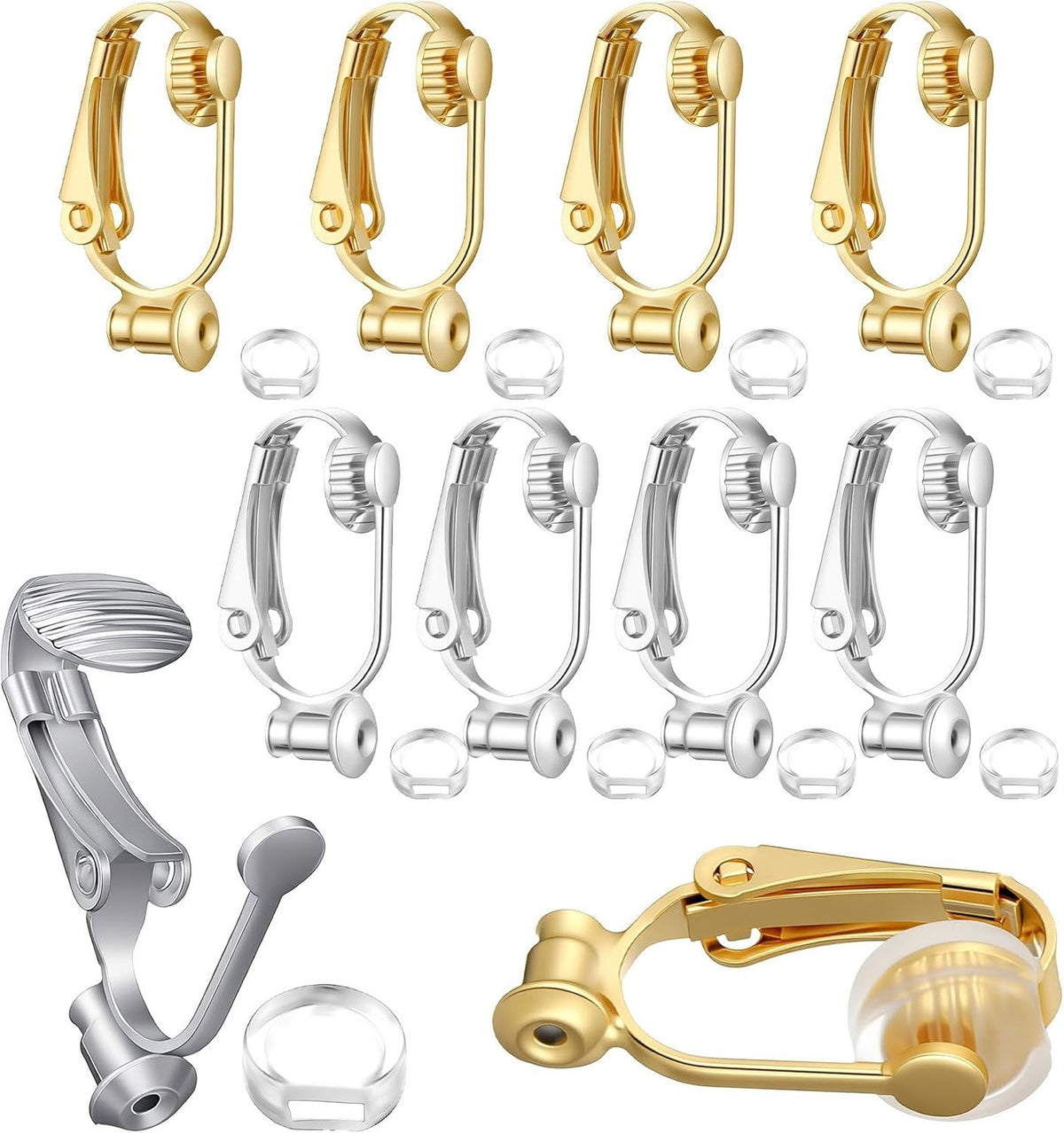10PCS Earring Converters, Clip on Earring Converter with 6 Silicone Pads for Non-Pierced Ears, (Silver & Gold)