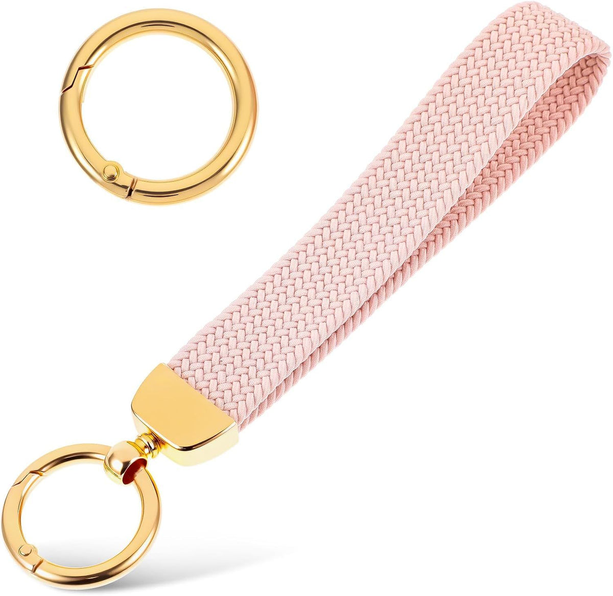 Fishent Stretchy Wristlet Keychain, Car Keychain Wristlet for Car Keys Phone Wallet, Elastic Key Holder with D Ring for Women Men (Pink)