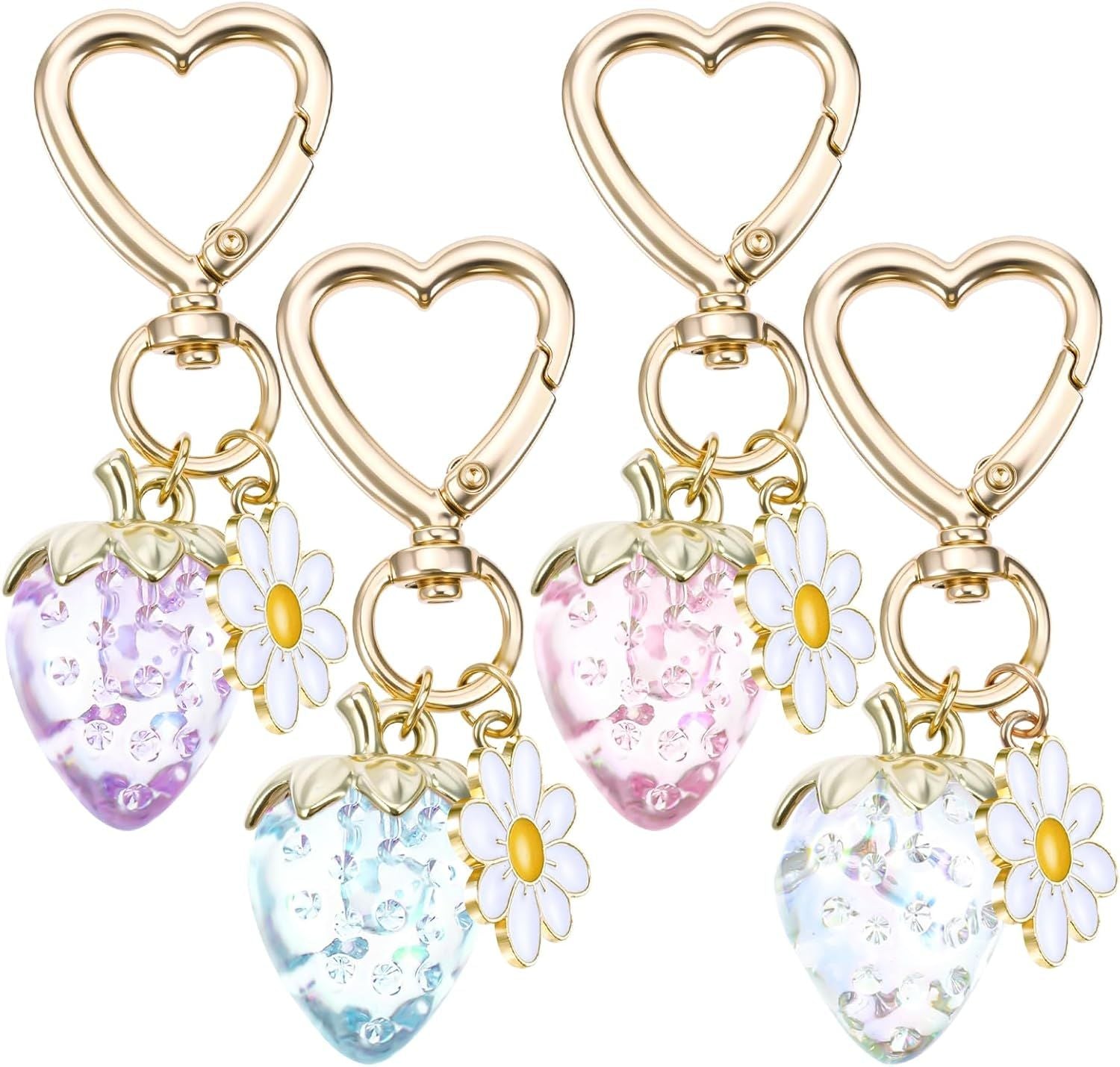 Strawberry Purse Charm, 4 Pcs Strawberry Keychain Charm for Girls Handbag (4 Colors, 2.83 Inch)
