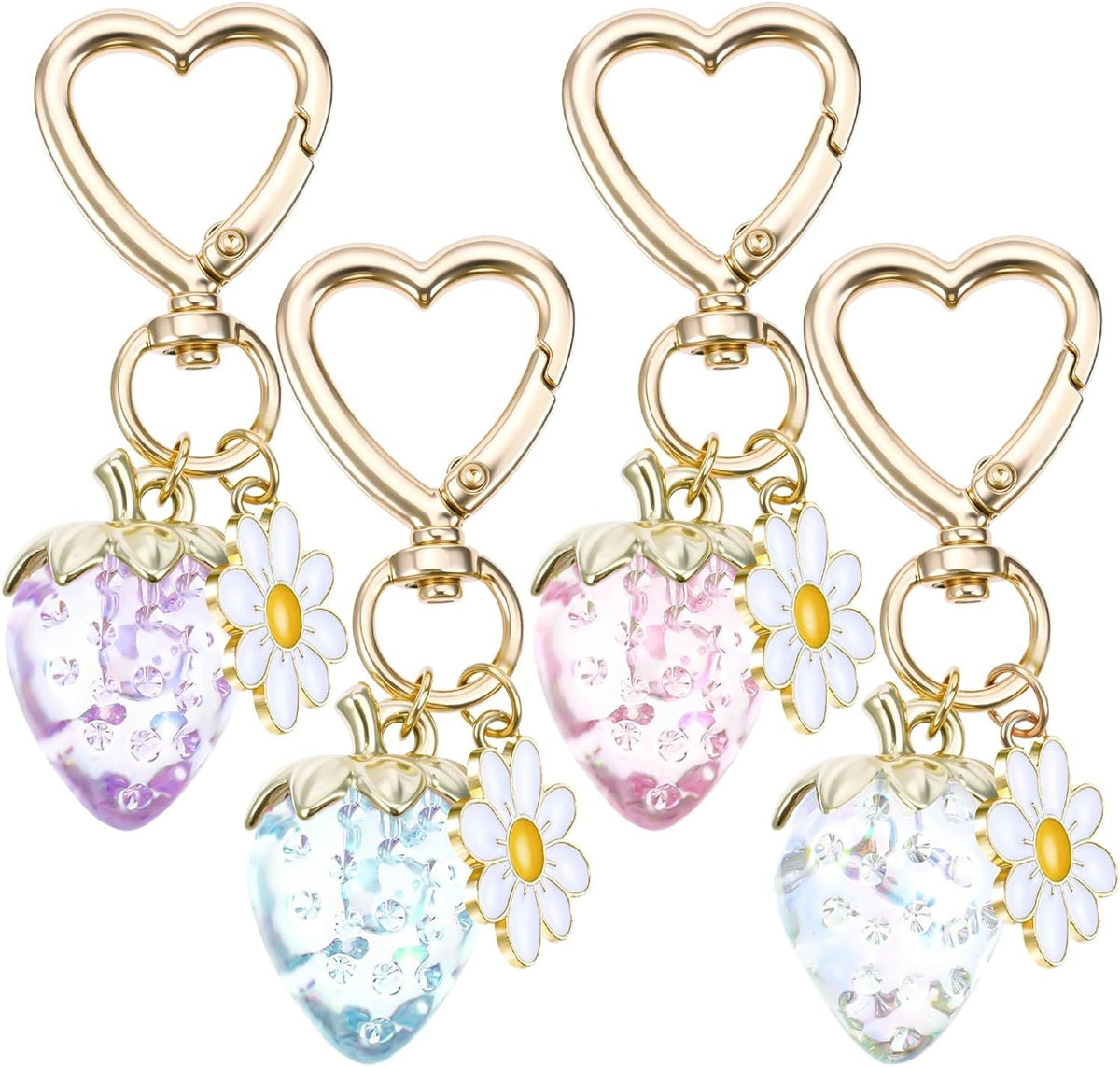Strawberry Purse Charm, 4 Pcs Strawberry Keychain Charm for Girls Handbag (4 Colors, 2.83 Inch)