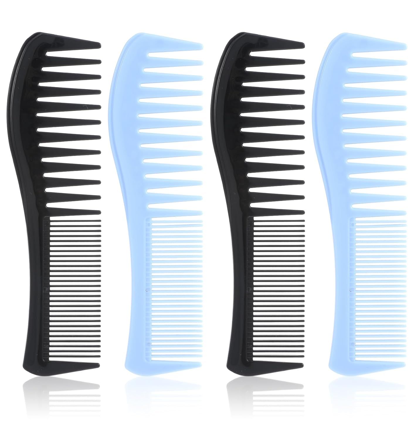 4 Pcs Boys Comb, 2-In-1 Plastic Comb, Wide and Fine Double Tooth Black Combs & Blue Combs for Men, Women All Hair Types, Beard and Mustache (2 Colors)