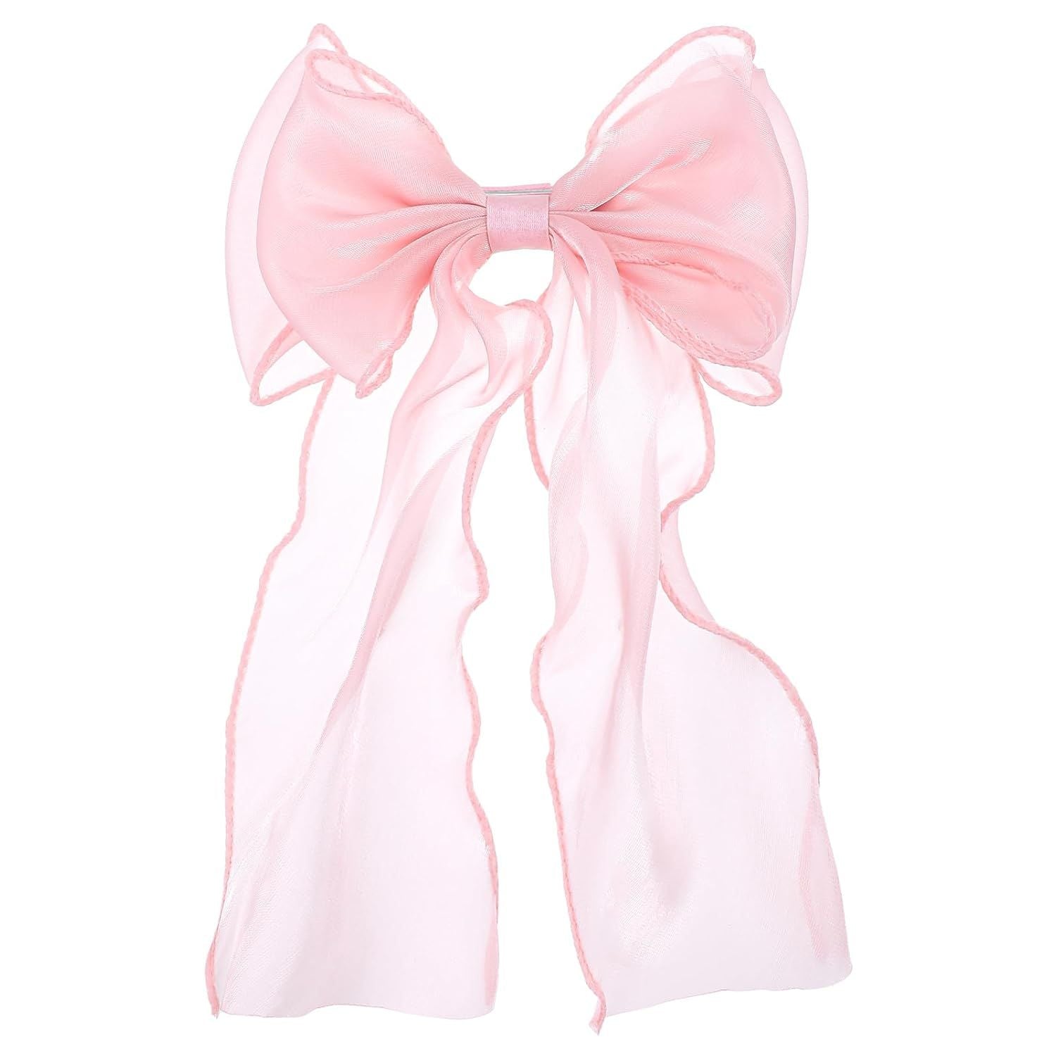 Large Pink Bow, Pink Bows for Hair Clip with Long Ribbon Tail for Women & Girls,