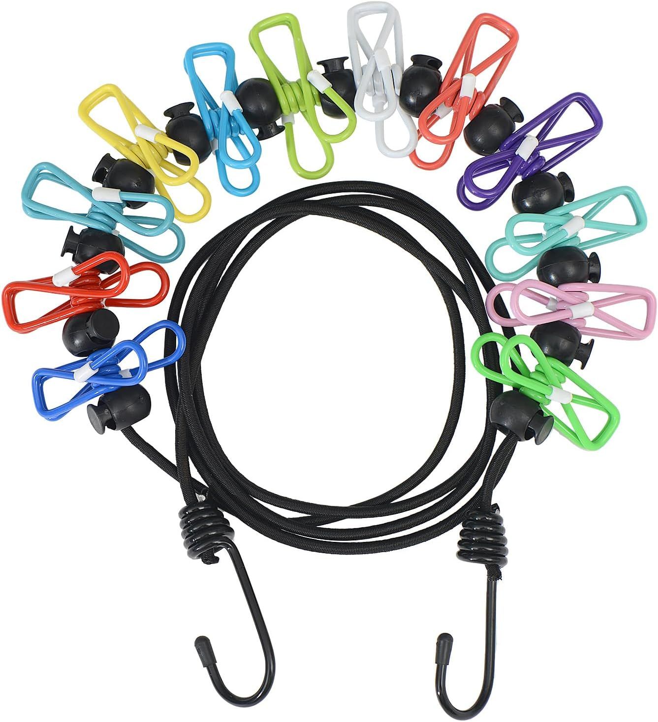 Portable Clothesline Retractable - Travel Drying Rack with Clothespins, Waterproof Outdoor Camping Laundry Line for Indoor Use in Hotel, Home, Apartment (Black Rope + Multi-Color Clips)