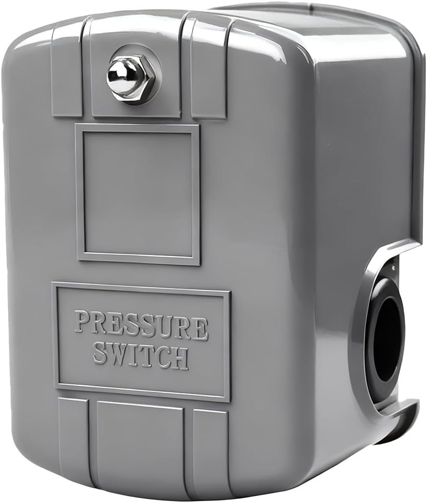 Automatic Water Pump Pressure Switch 40–60 PSI, Adjustable Differential, 1/4" NPT Connection, Durable Grey Housing for Well Pumps, Jet Pumps & Submersible Systems