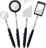 4PCS Telescoping Inspection Mirror LED Lighted Inspection Mirror for Mechanic Checking Vehicle, Car, Eyelashes, Mouth, Small Parts Observation (Extendable, Rectangle & Round)