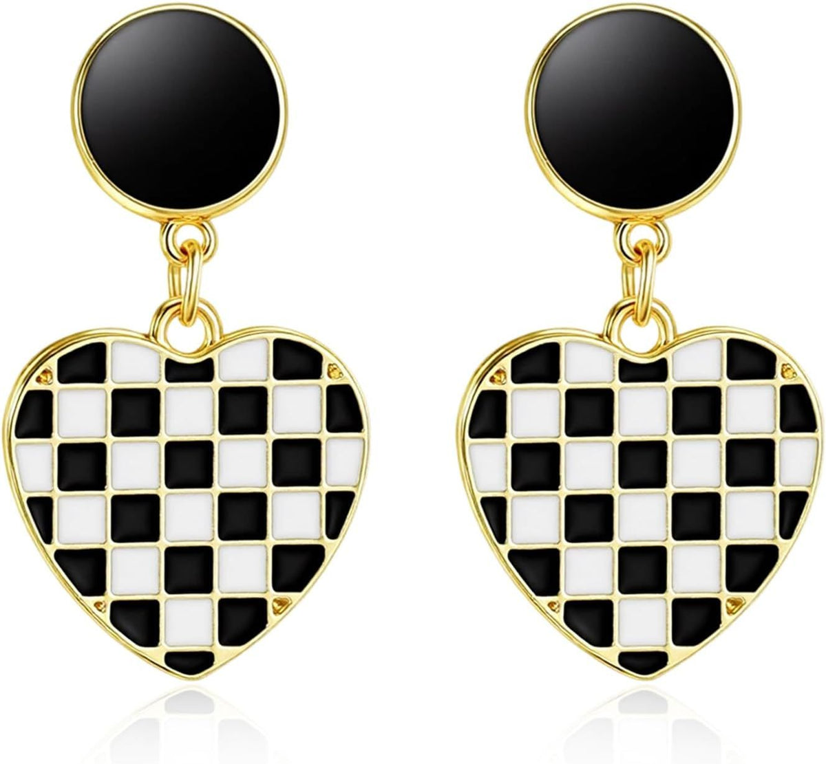 Racing Earrings, 1Pair Heart-Shaped Checkered Earrings for Women for Racing Fans Race Day Gift (Black and White)